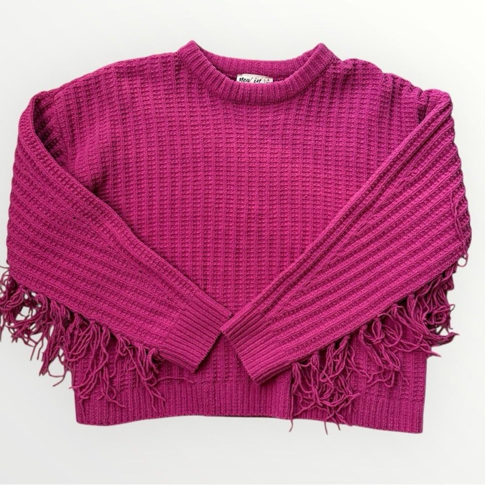 Pink Boutique Fringe Sleeve Sweater Cozy Knit Western Boho Size Small